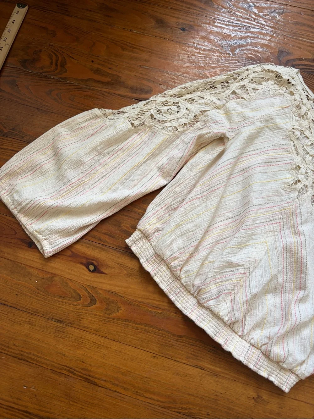 Free People Floating Memories Blouse Retro Crochet Lace Ivory size L Boho